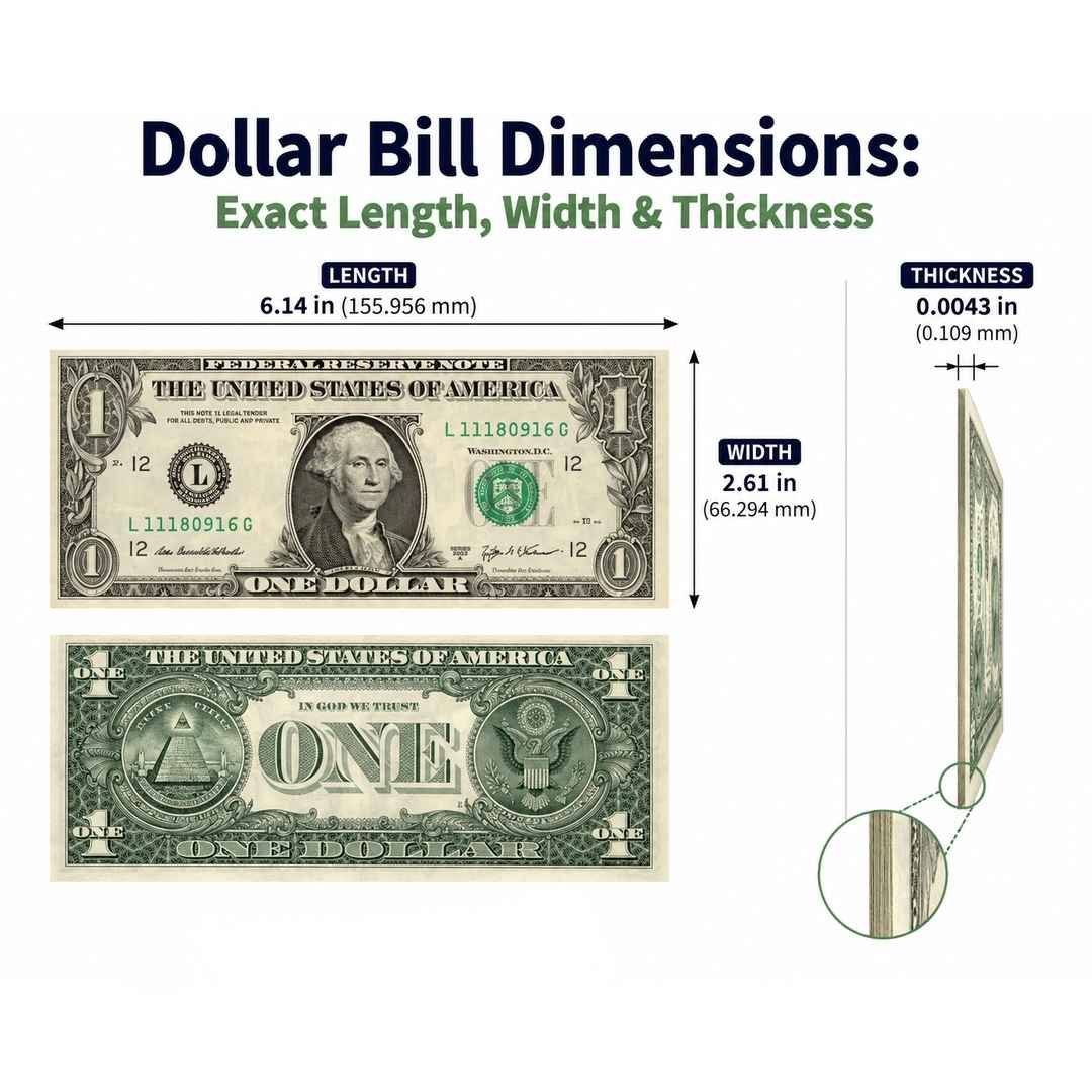 Dollar Bill Dimensions: Exact Length, Width & Thickness
